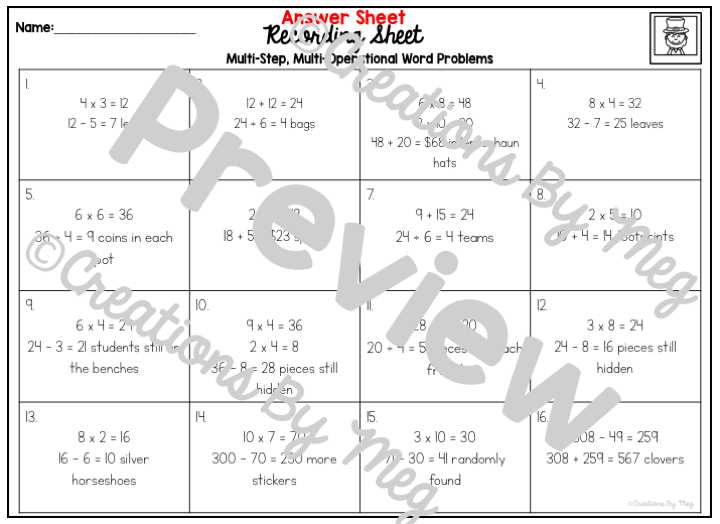 St. Patrick's Day: Multi-Step Word Problem Task Cards for Third and ...