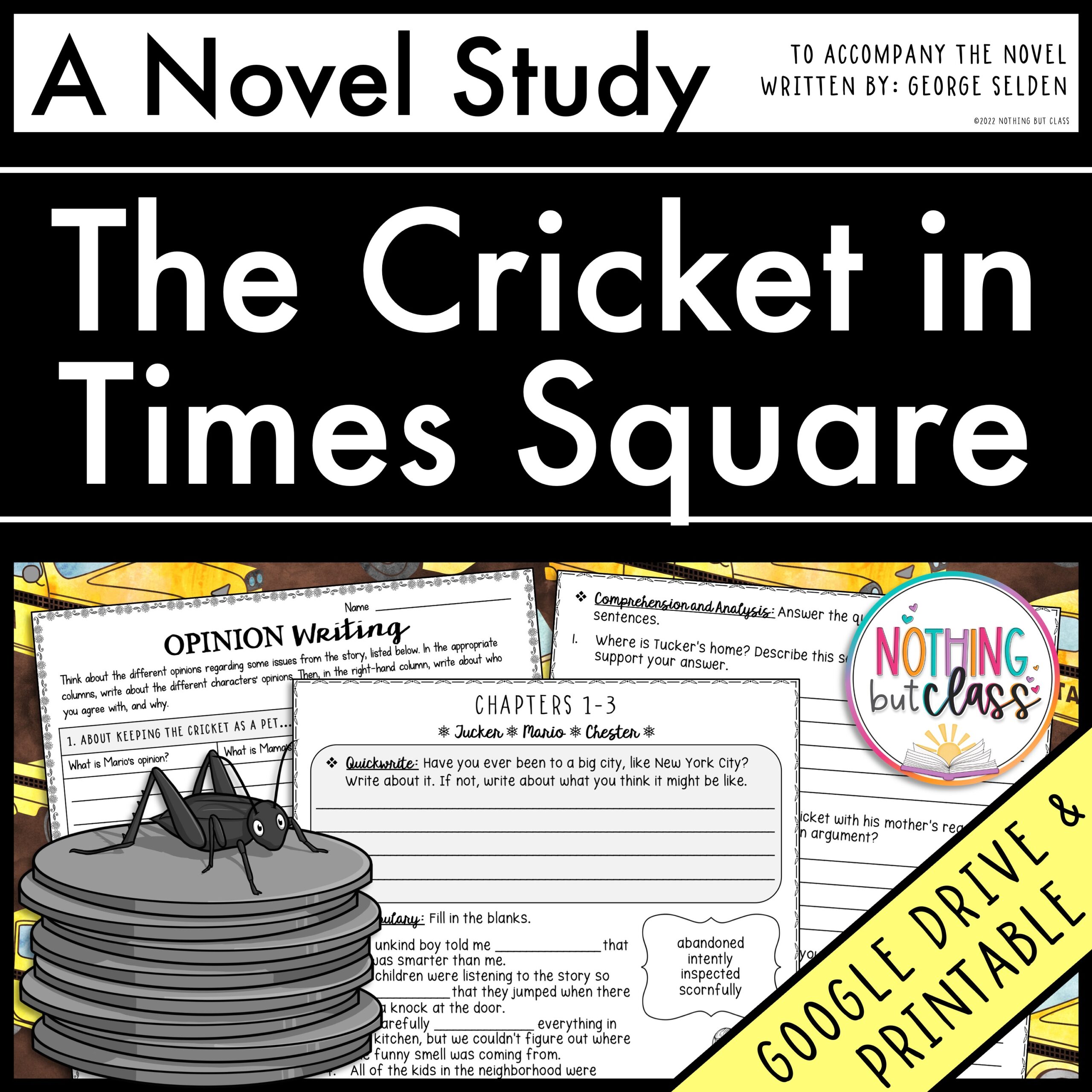 The Cricket in Times Square Novel Study | Comprehension and Vocabulary with Activities and Tests