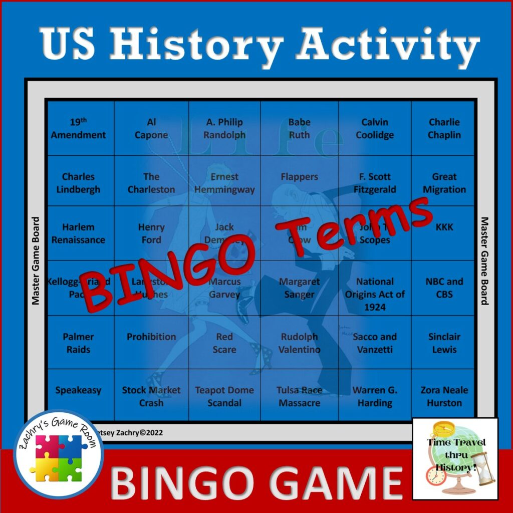 "Roaring Twenties" America in the 1920's BINGO Review Game Activity ...