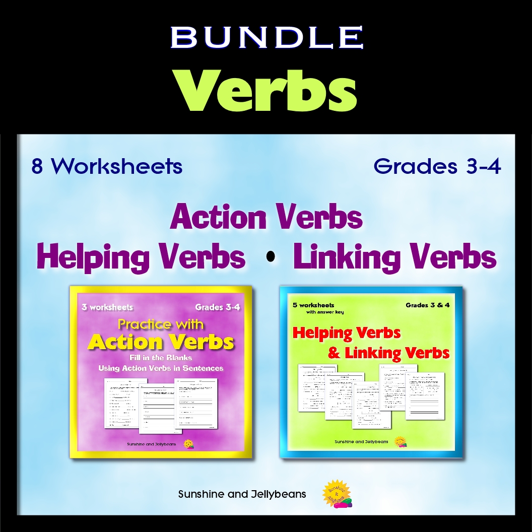 Verbs BUNDLE Grade 3 4 Action Verbs Helping And Linking Verbs 8