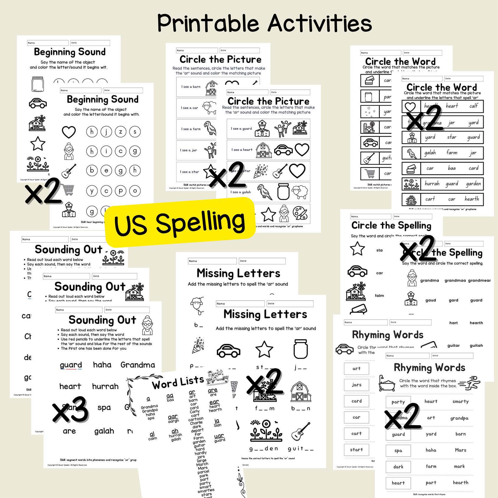 Spelling the 'ar' Vowel Sound Phonics Story & Activities 2 Versions