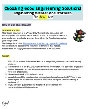 Engineering Design Process Activity Choosing Good Solutions Test NGSS ...