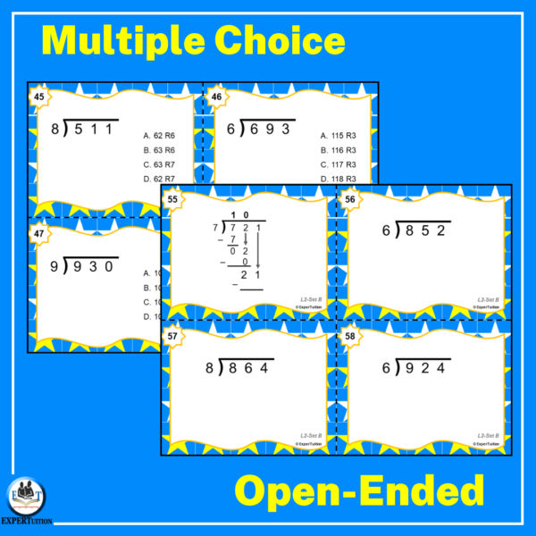 3 Digit by 1 Digit Long Division Practice Task Cards | With and Without ...