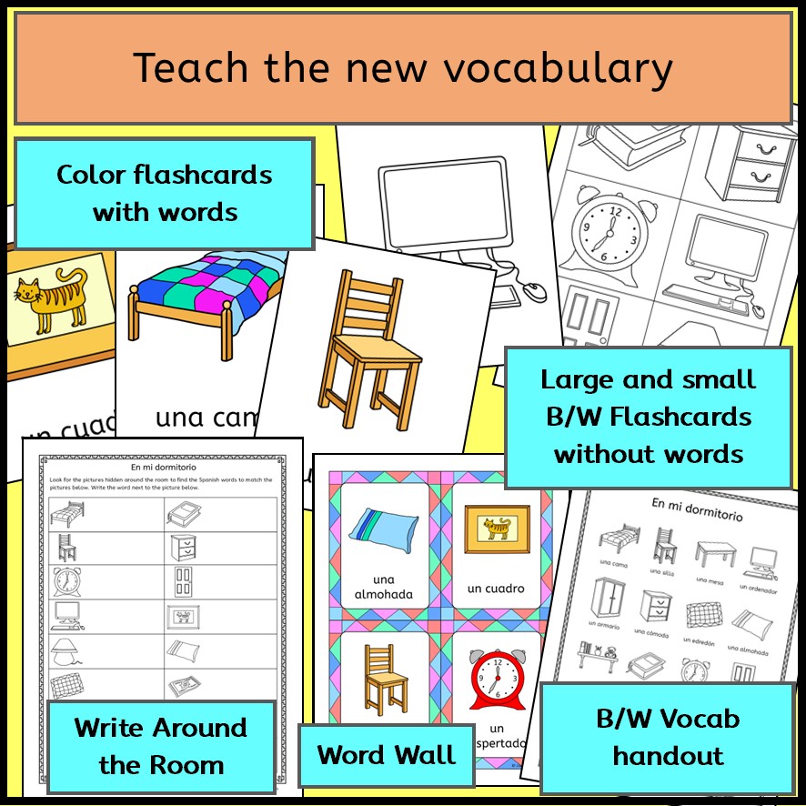 Spanish bedroom Mi Dormitorio vocabulary activities, puzzles and games Made By Teachers