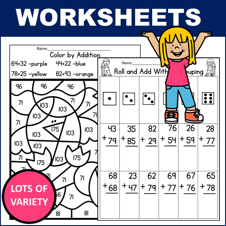 Double Digit Addition Worksheets With Regrouping Without Regrouping ...