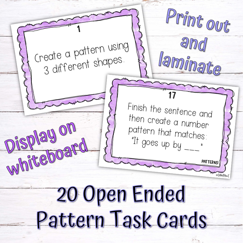 Pattern Task Cards - Open Ended Math Questions - Shapes Colors Numbers ...