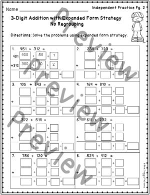 3 Digit Addition Expanded Form Addition Strategies Worksheets | Made By ...