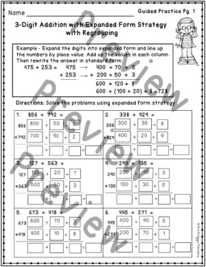 3 Digit Addition Expanded Form Addition Strategies Worksheets | Made By ...