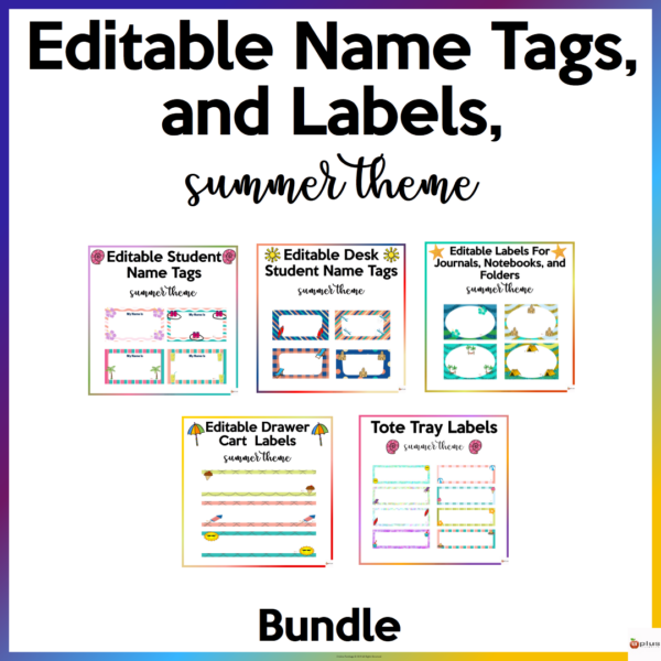 Editable Name Tags and Labels Summer Theme Bundle Made By Teachers