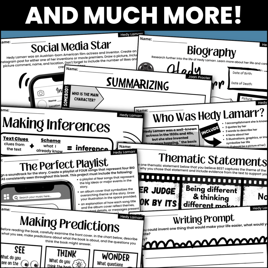 Hedy Lamarr's Double Life Book Companion Activities for Women's History ...