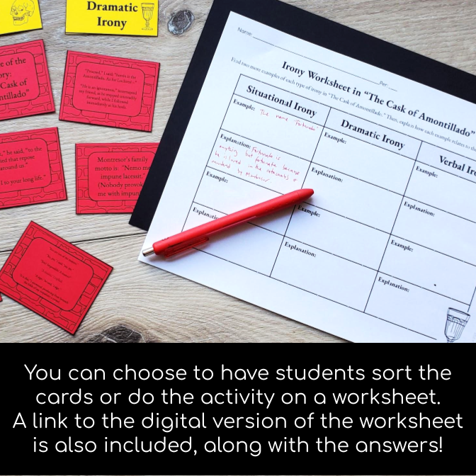 The Cask of Amontillado Irony Sorting Activity Fun lesson for close