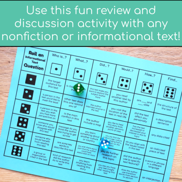 Roll an Informational Text Question: Use with any nonfiction article ...