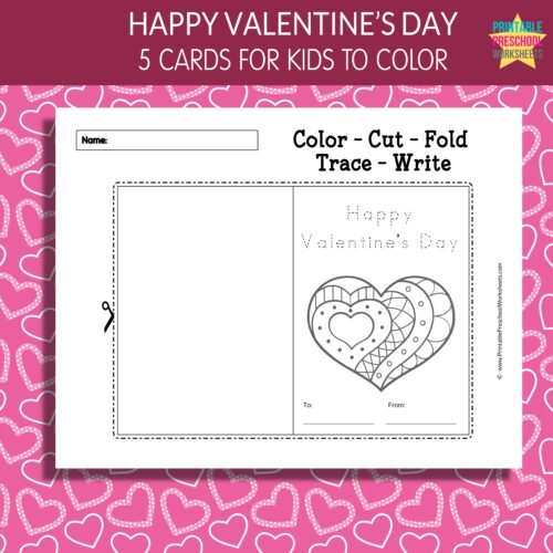 Valentine's Day Coloring Cards Color Trace Cut Made By Teachers