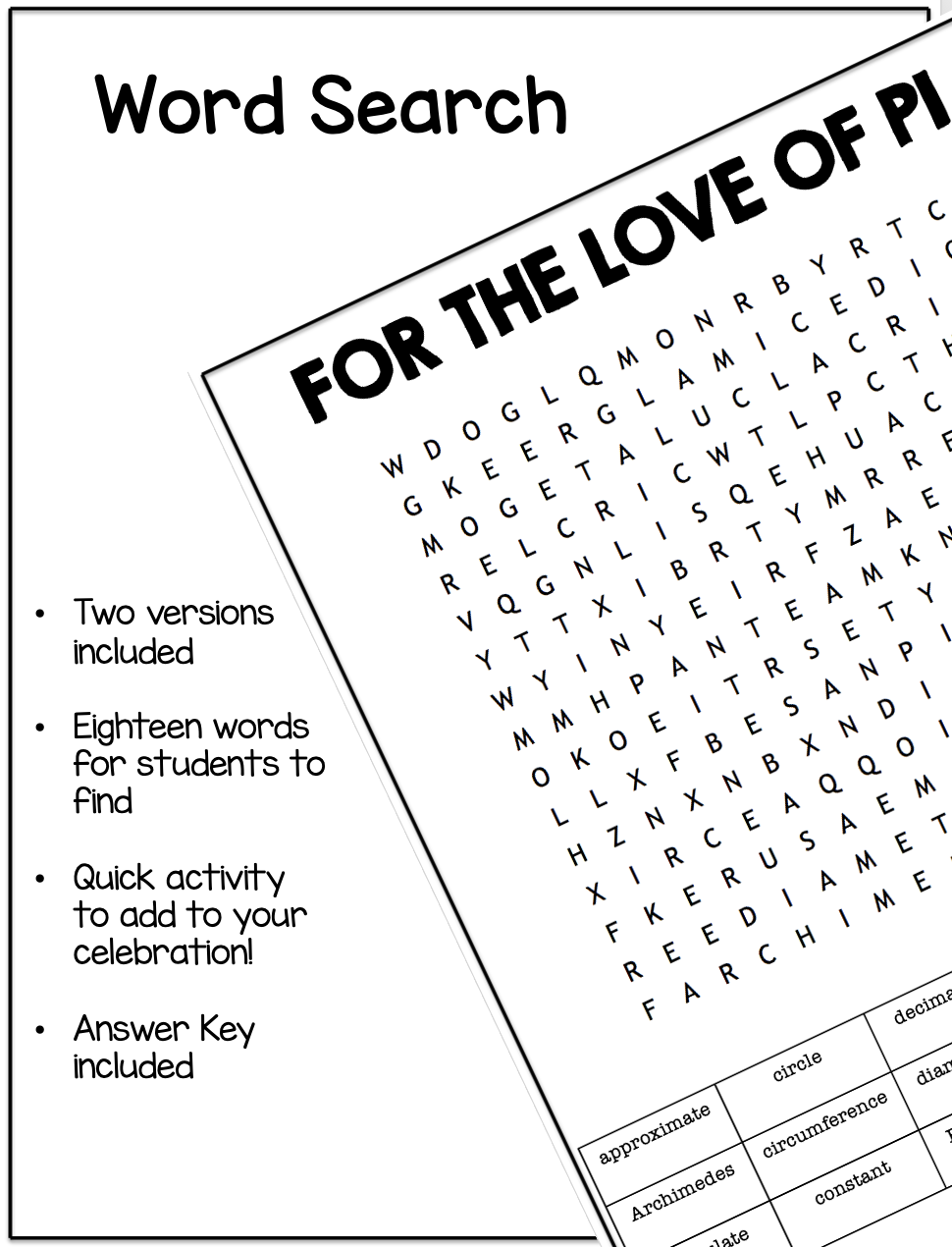 Pi Day Activity quest and Word Search Made By Teachers