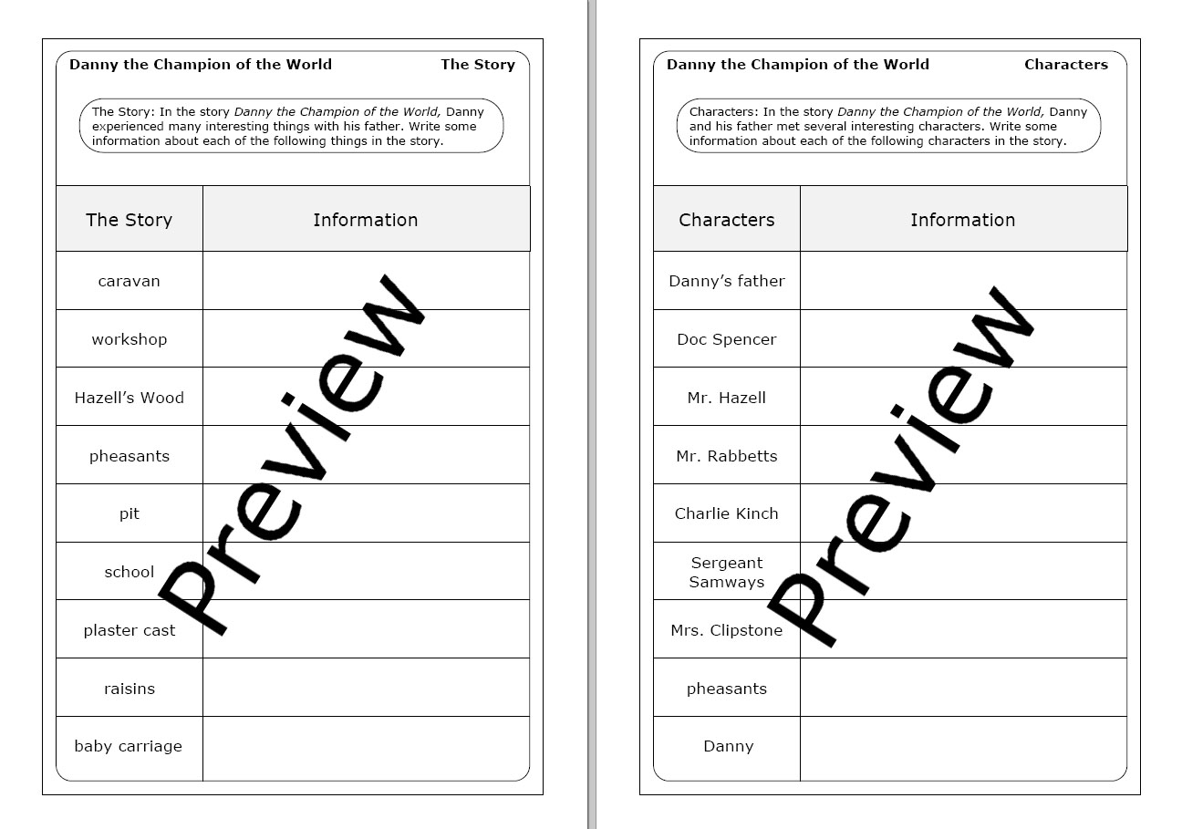 Roald Dahl "Danny the Champion of the World" worksheets - Made By Teachers