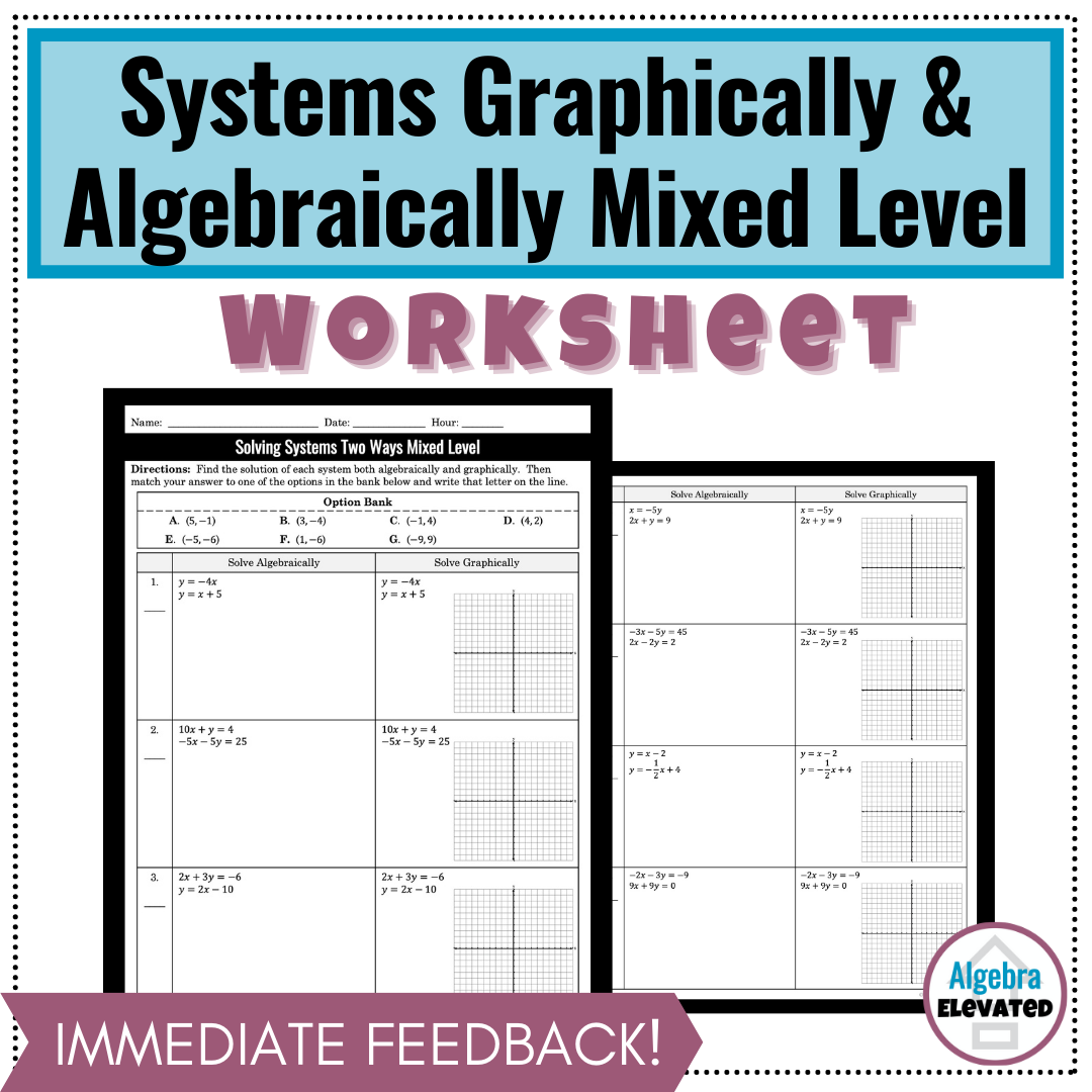 Solving Systems of Equations with Substitution, Elimination, and Graphically Mixed Level