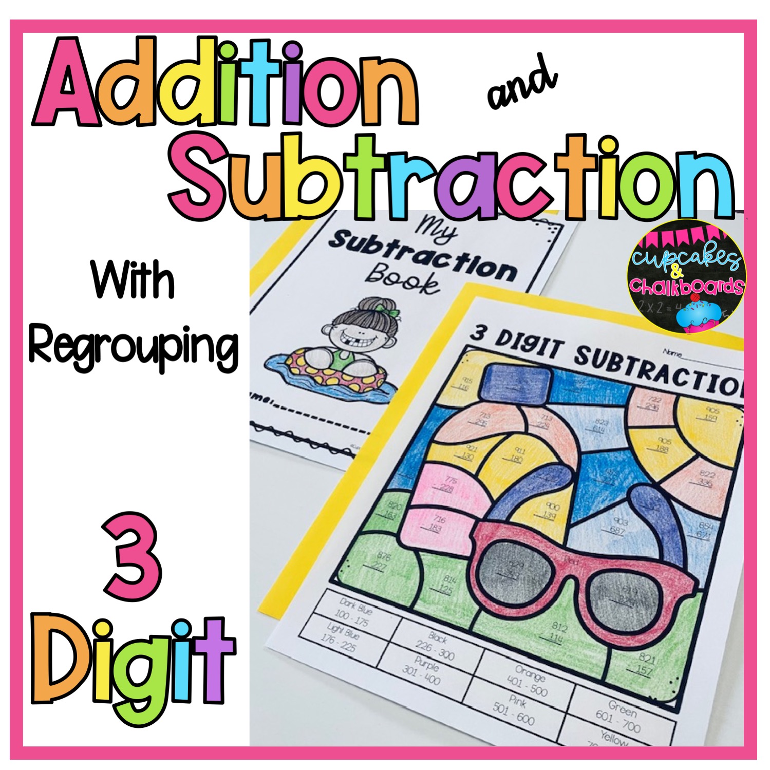3 Digit Addition And Subtraction Color By Number Summer Coloring Pages