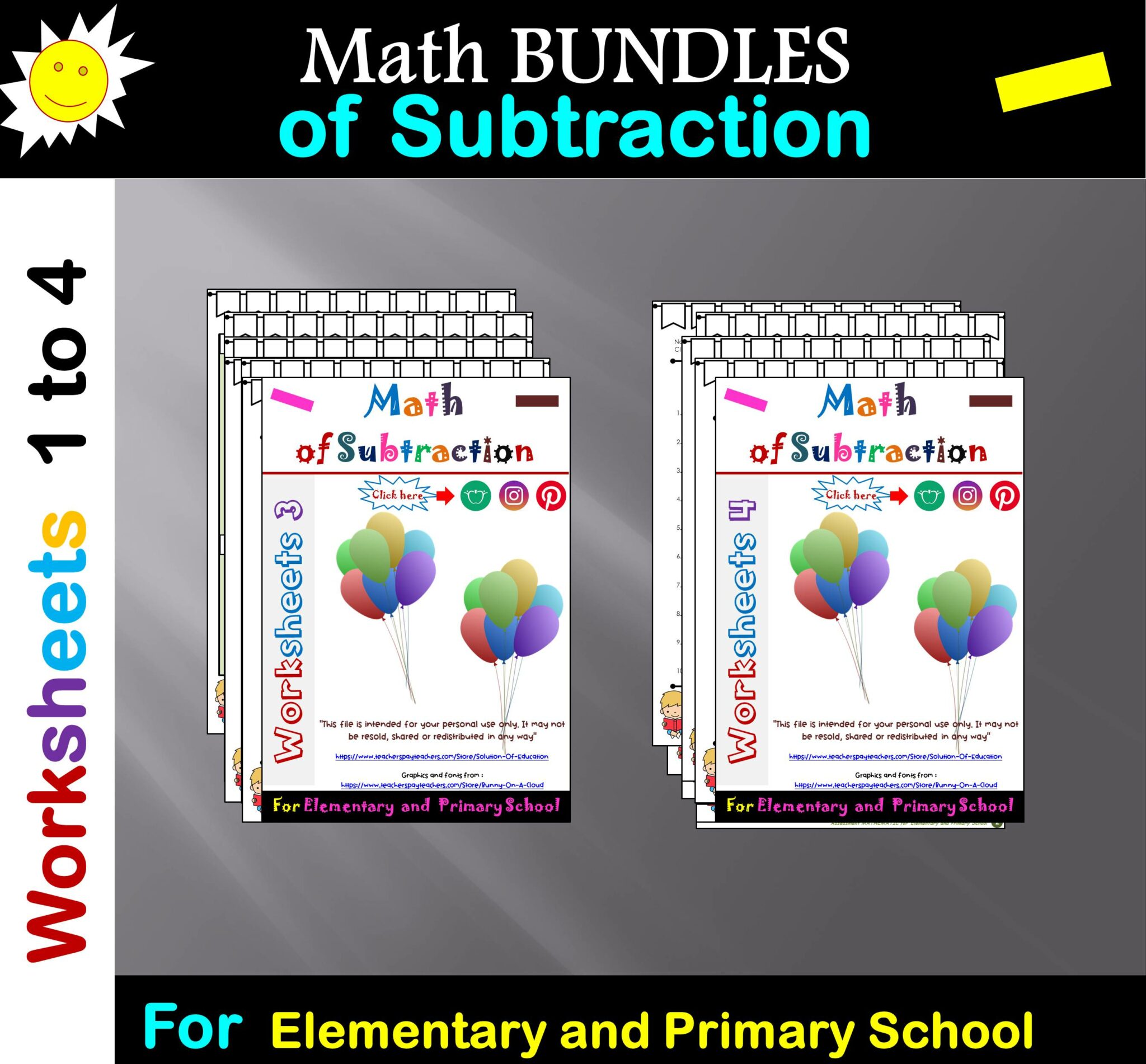 Math Subtraction Part 1 to 4 BUNDLES – Math Subtraction Worksheets ...