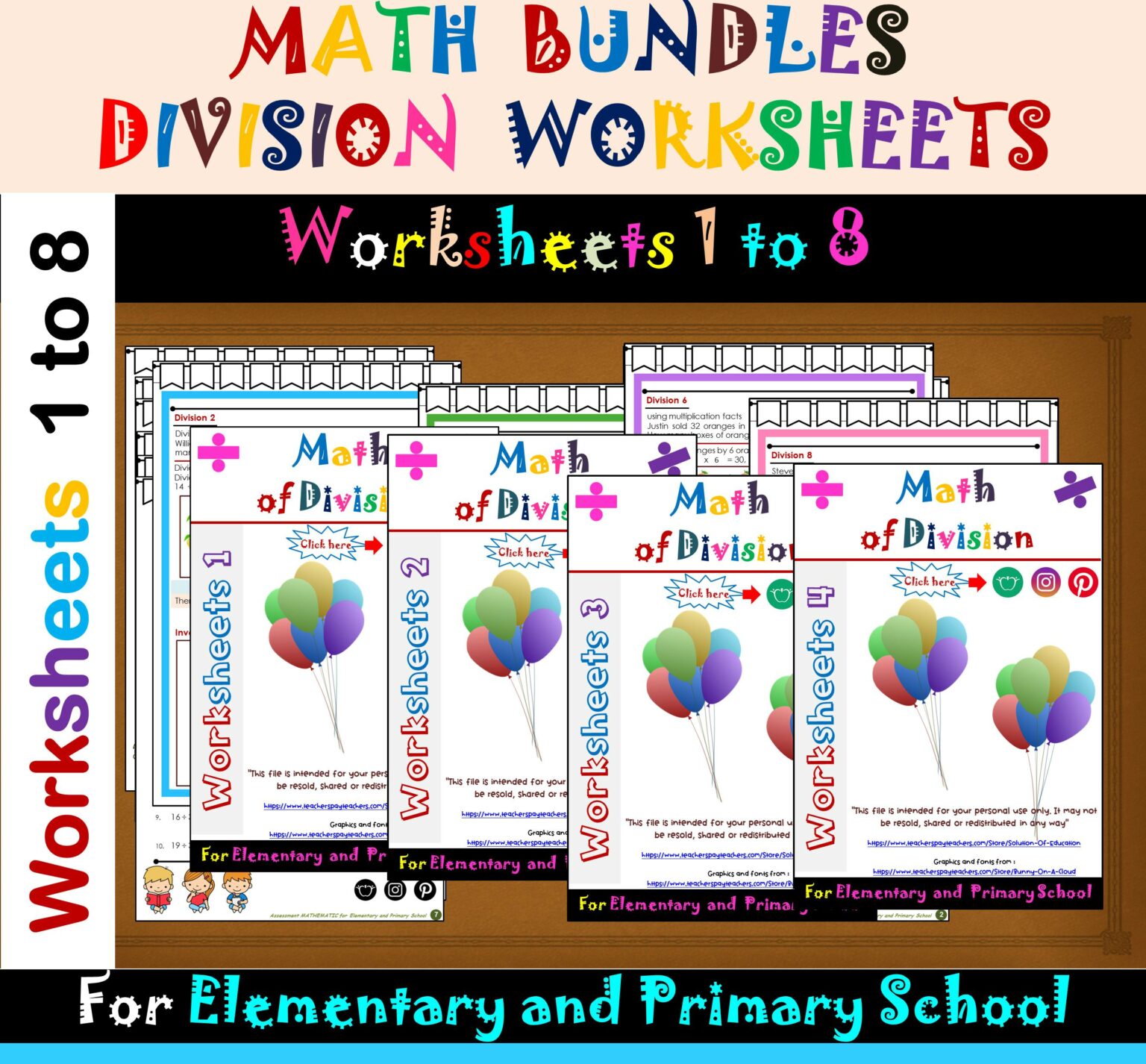 Math Division Part 1 to 8 BUNDLES – Division Worksheets – Division Word ...