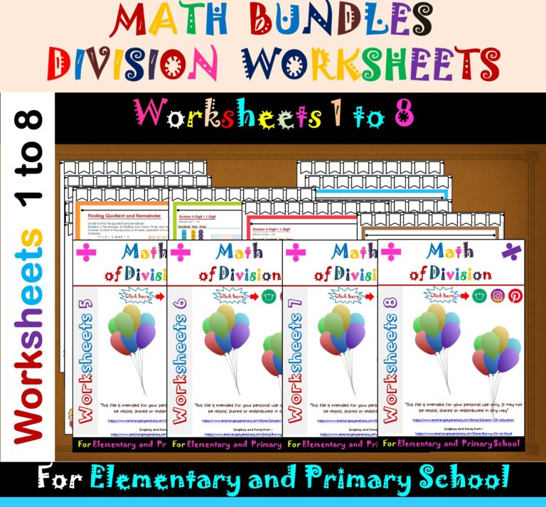 Math Division Part 1 to 8 BUNDLES – Division Worksheets – Division Word ...