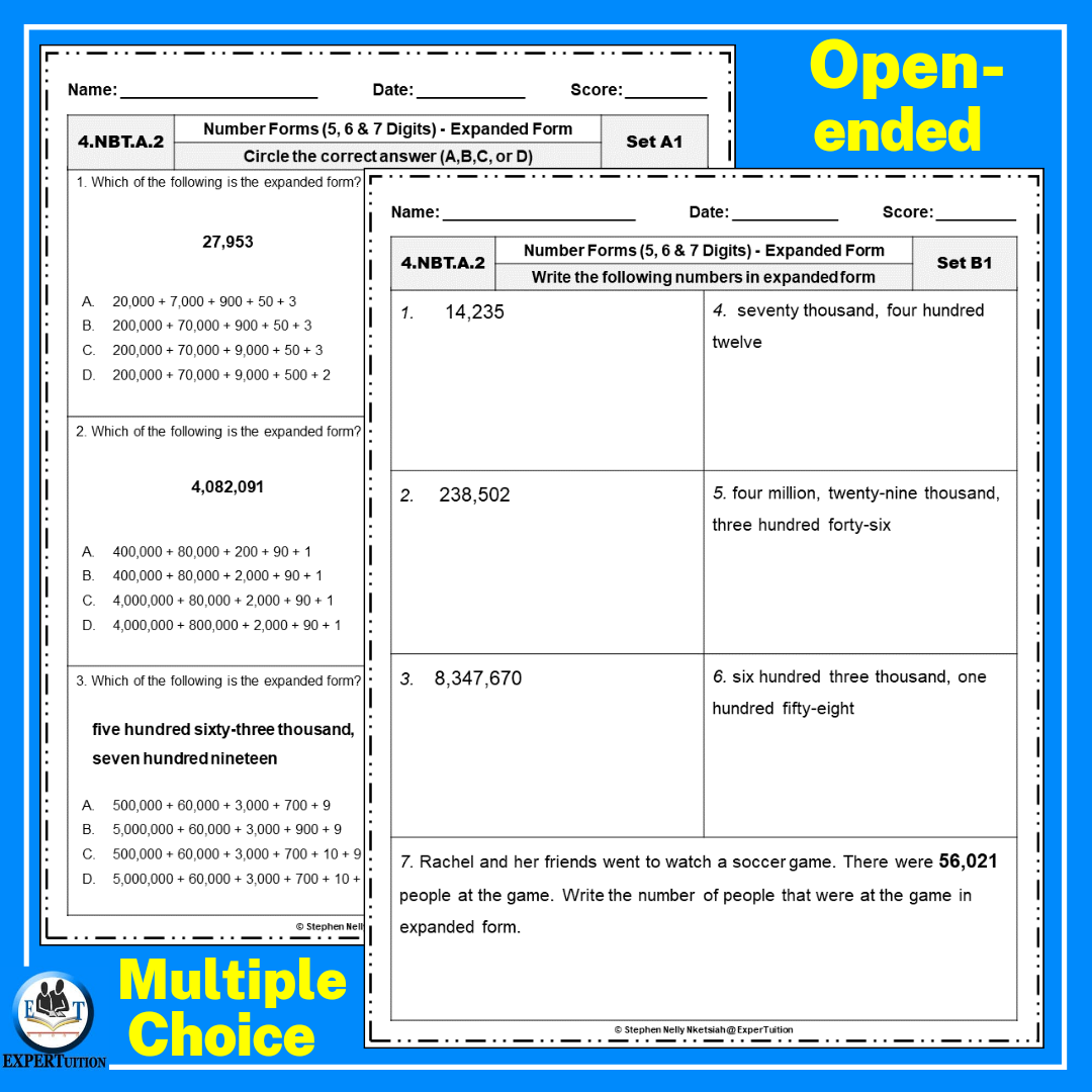 Standard expanded and word forms worksheets 5 6 7 digits made