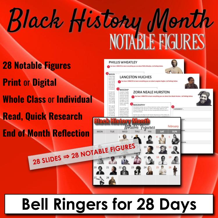 Black History Month 28 DAILY WARM UPS BELL RINGERS 4/5th Middle