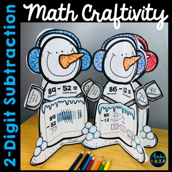 Winter Math 2 Digit Subtraction Craft | Snowman with and without ...