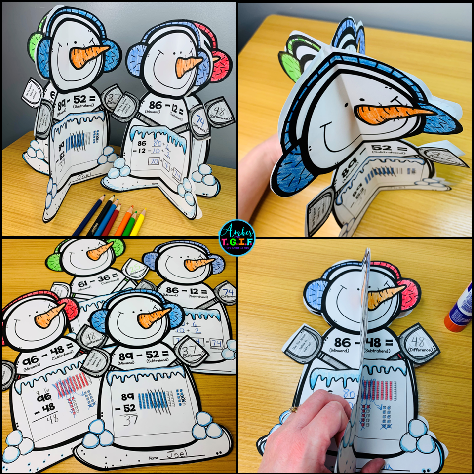 Winter Math 2 Digit Subtraction Craft | Snowman with and without ...