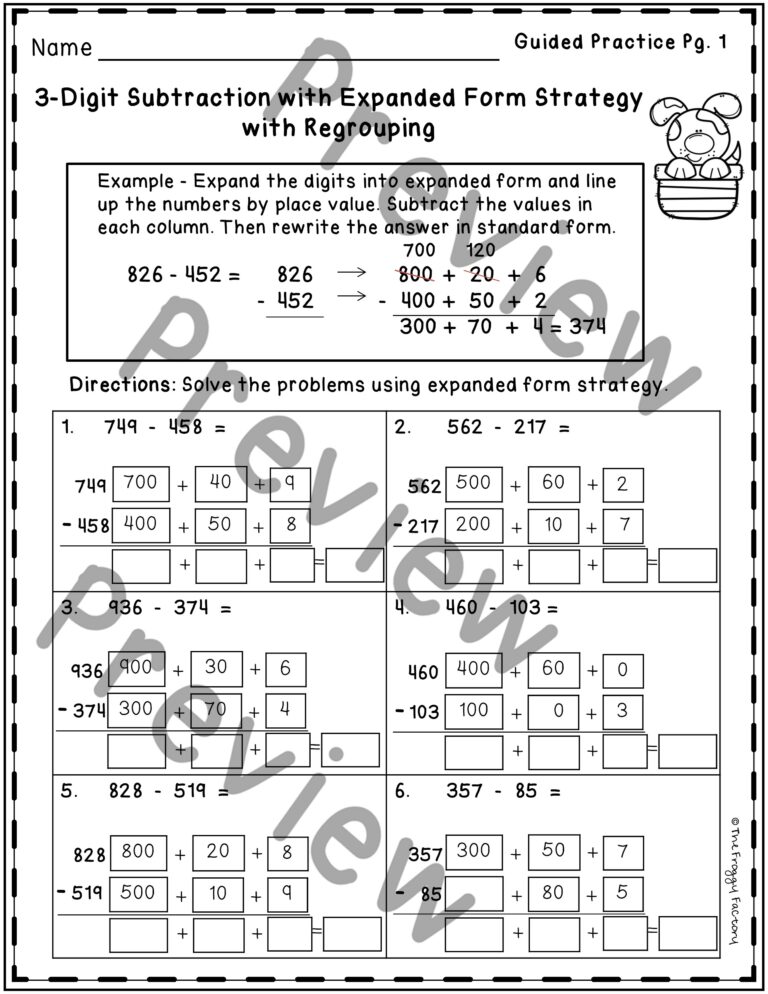 3 Digit Subtraction Expanded Form | Subtraction Strategy Worksheets ...