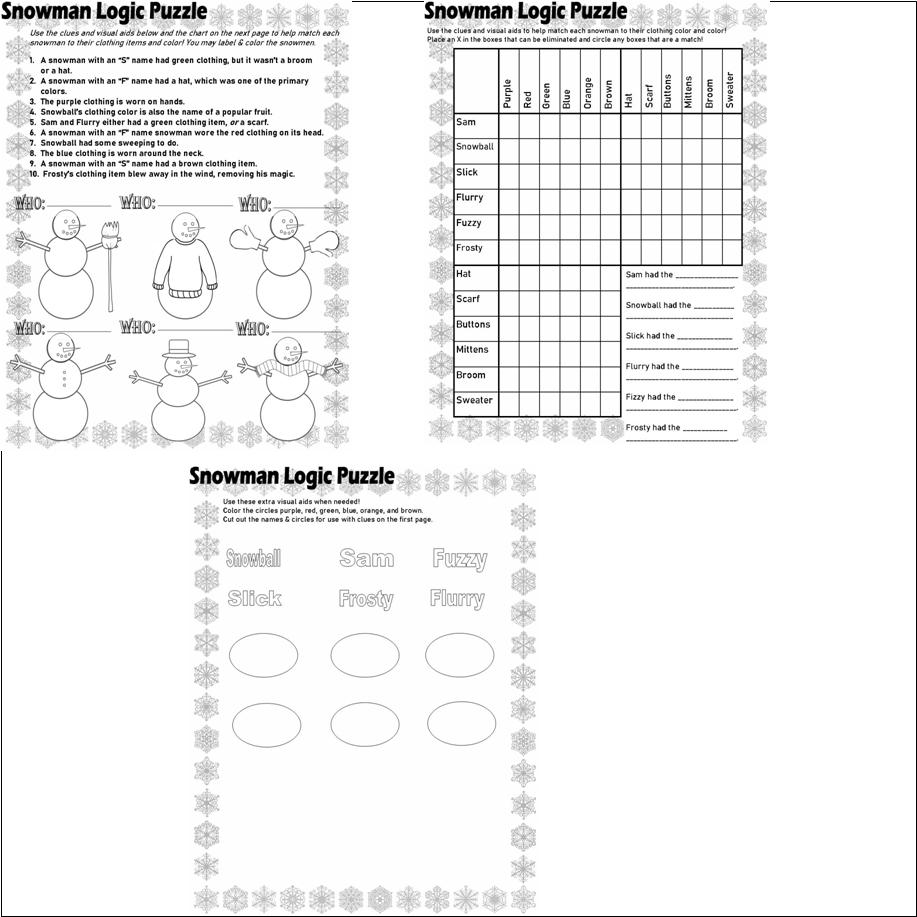 Snowman Logic Puzzle Graph Reasoning Critical Thinking Skills Math