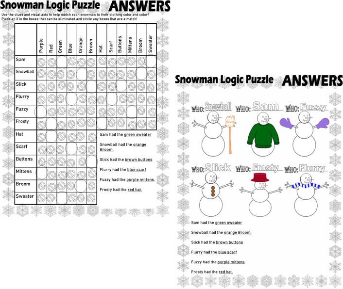 Snowman Logic Puzzle Graph Reasoning Critical Thinking Skills Math