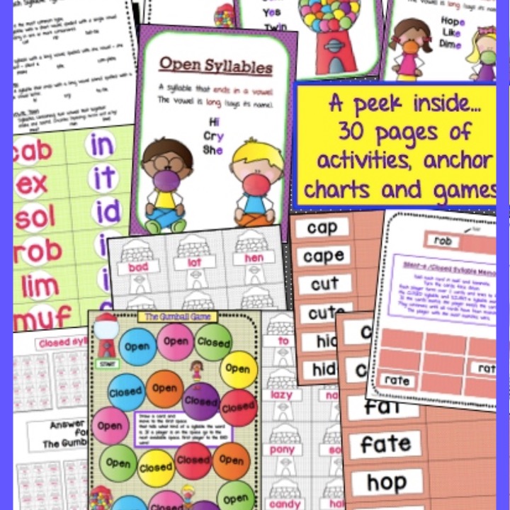 6 SYLLABLE TYPES & SYLLABLE DIVISION GAMES Open & Closed Syllables plus