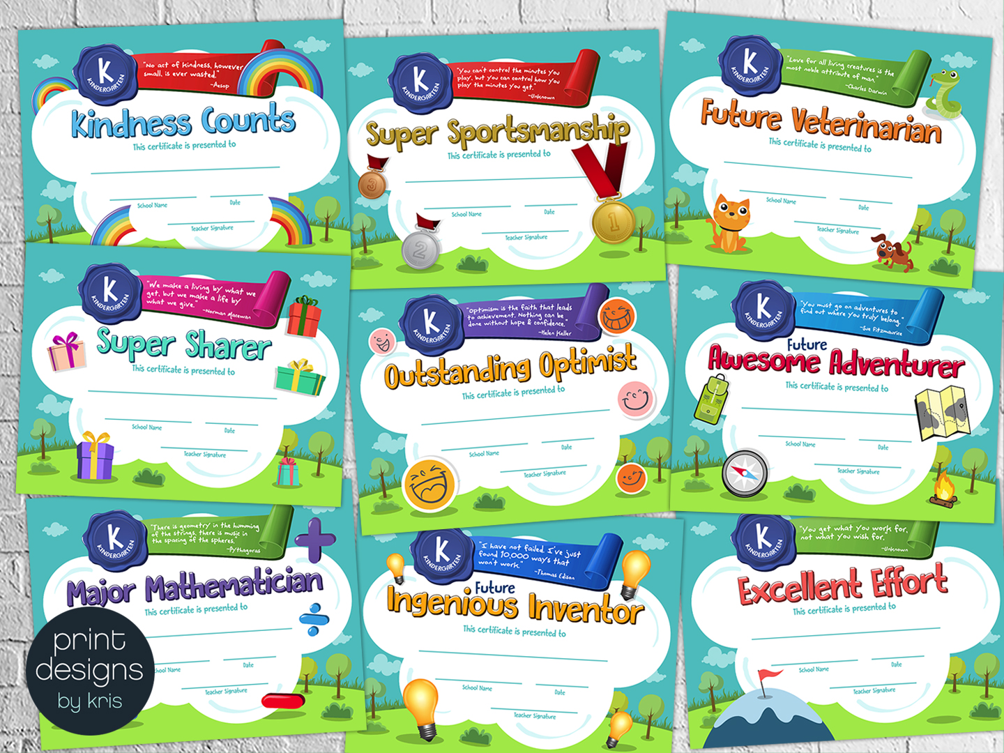 End of the Year KINDERGARTEN Student Superlative Awards Certificates