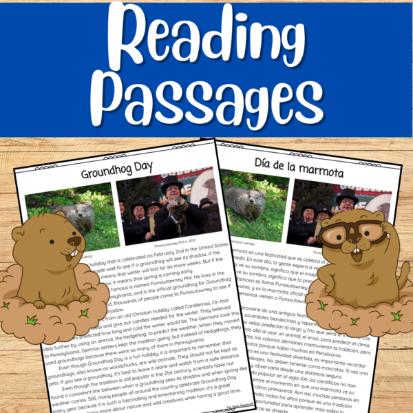 Groundhog Day Día de la Marmota Reading Passages Bilingual Bundle Spanish & Eng. Made By Teachers