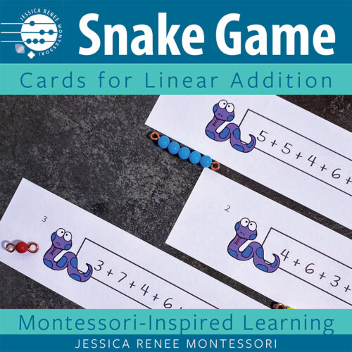 Montessori Math Addition Snake Game Cards (Numeral Version) for Facts