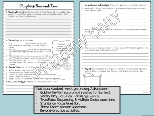 The Giver Novel Study Unit | Comprehension and Vocabulary with ...