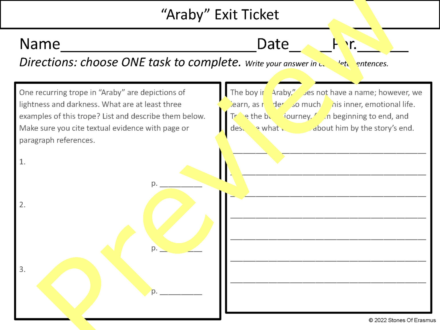 Araby by James Joyce Short Story Discussion Guide & Lesson Made By