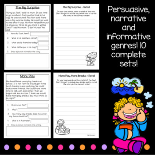 Kindergarten Reading Comprehension Passages and Questions, Set 1 | Made ...