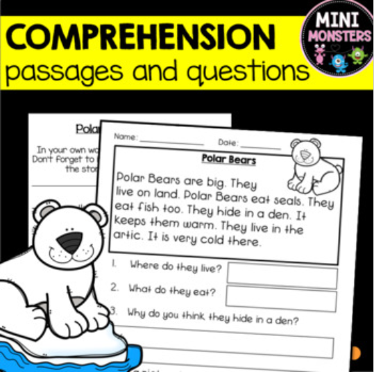 Kindergarten reading comprehension passages and questions set 2 made