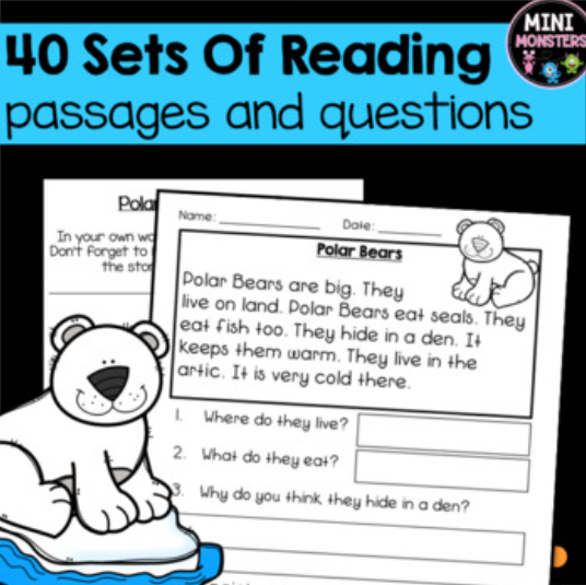 Kindergarten Reading Comprehension Passages and Questions Bundle Made