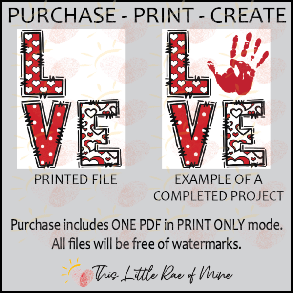 LOVE - Heart - Valentine's Day - printable - Handprint art - keepsake ...