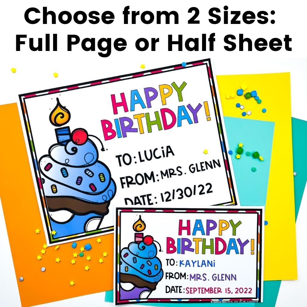 Happy Birthday Cards for Students - Editable - Color and Black + White |  Made By Teachers