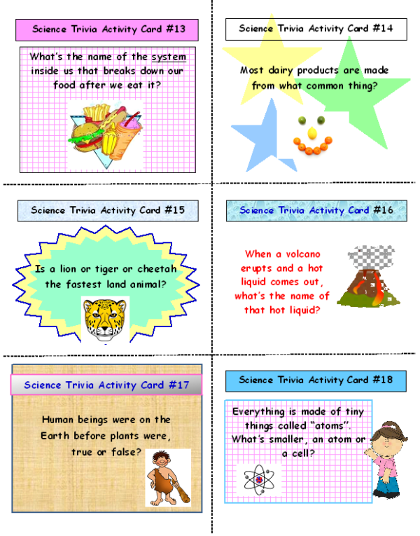 Science Trivia Activity Cards WITH Complete Lesson Plan (36 Cards