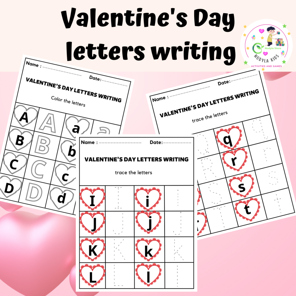 Valentine's Day letters writing trace and Color the letters