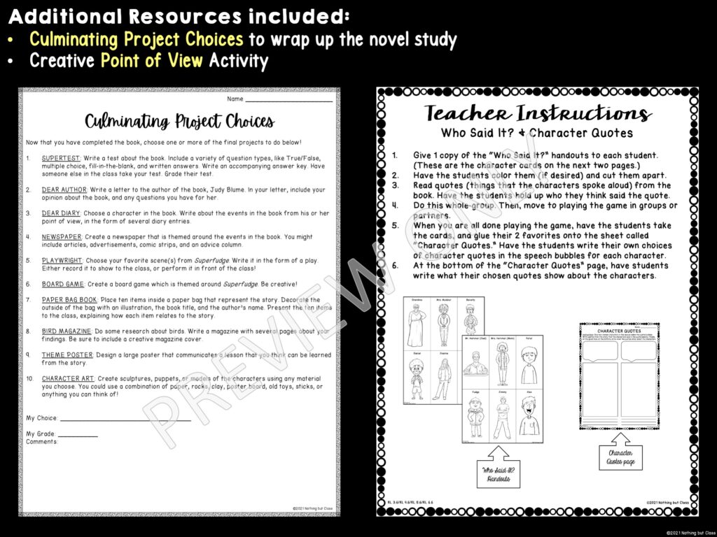 Superfudge Novel Study Unit Comprehension and Vocabulary with