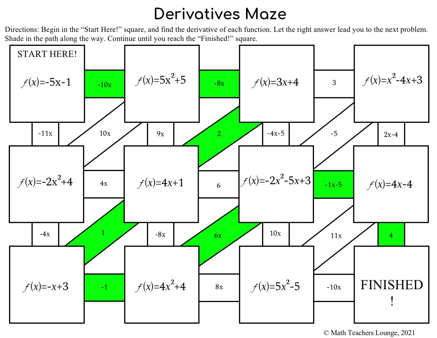 Derivatives Riddle and Maze Made By Teachers