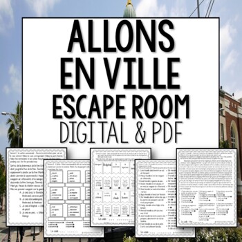Nous Allons en Ville French Escape Room for city and places vocabulary
