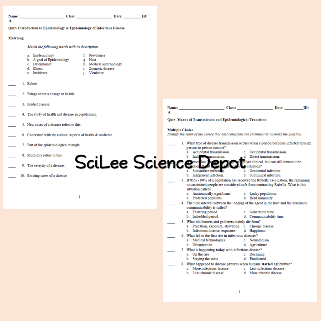 Epidemiology Assessment Pack Two Quizzes Two Tests Made By Teachers