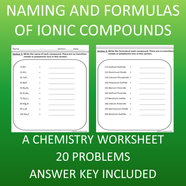Naming and Formulas of Ionic Compounds: A Chemistry Worksheet | Made By ...