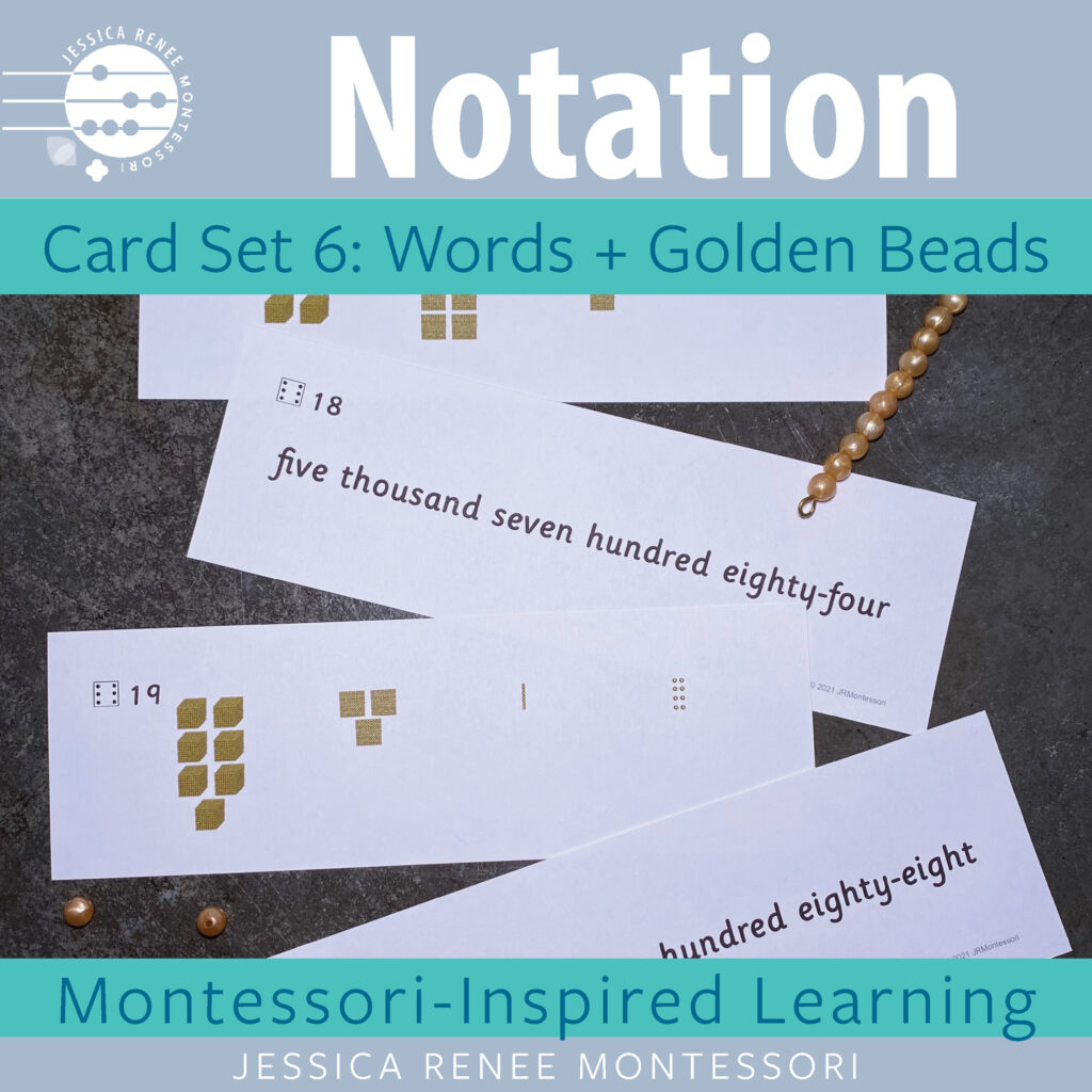 Montessori Math Place Value Notation Cards Set 6 Words and Golden Beads Made By Teachers